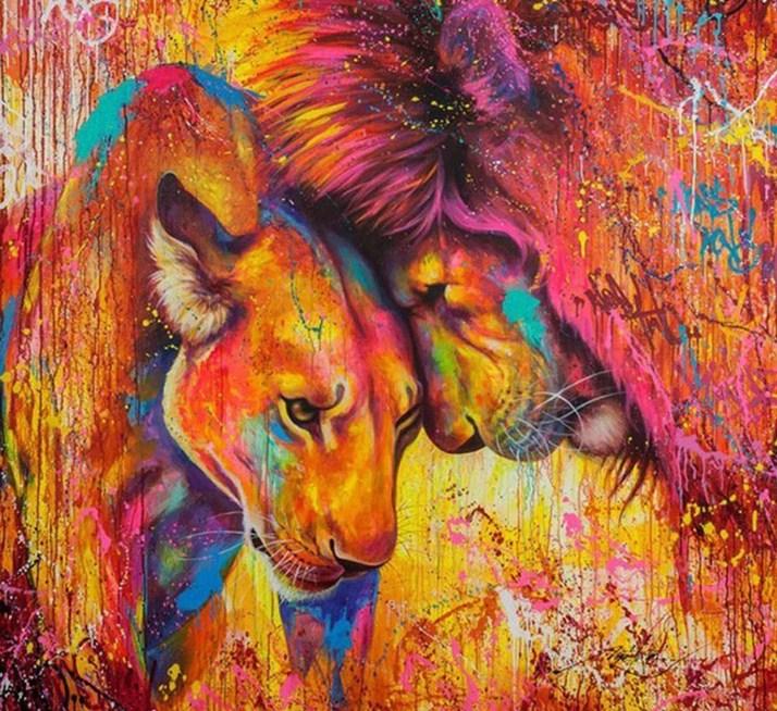 lion and lioness painting