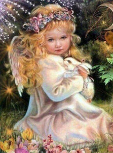 Little Angel Girl with Rabbit - diamond-painting-bliss.myshopify.com