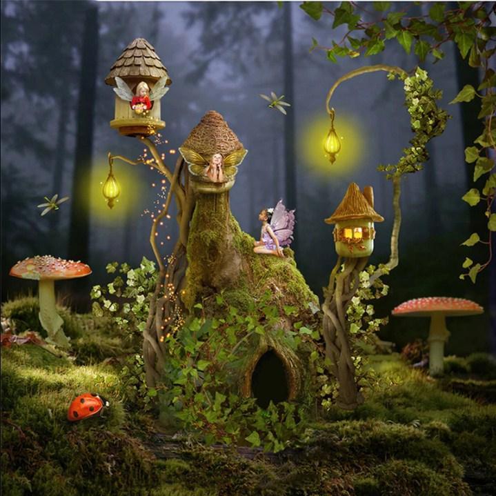 Little Fairies in their Magical Houses - diamond-painting-bliss.myshopify.com