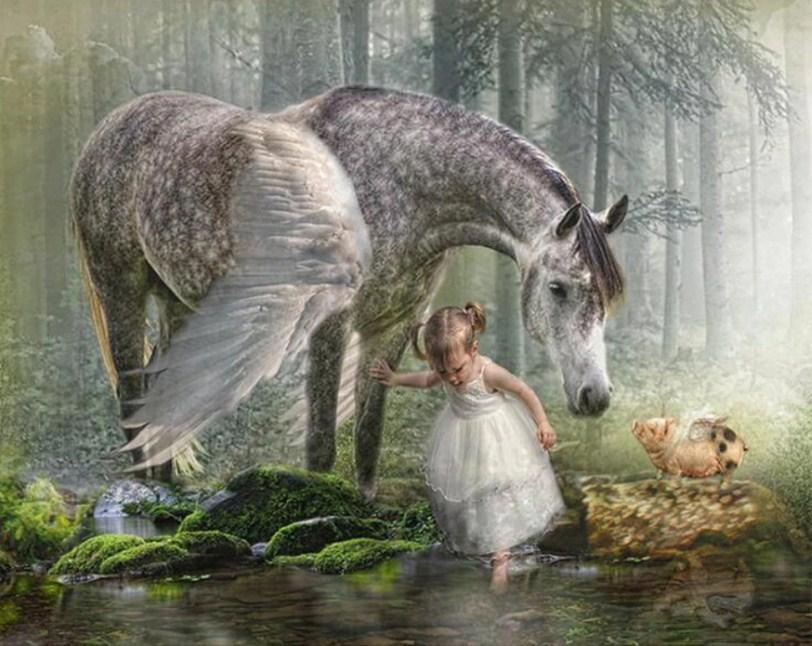 Little Girl & Fantasy Horse Diamond Painting - diamond-painting-bliss.myshopify.com