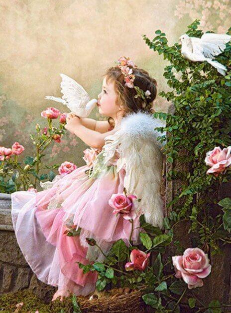 Little Girl & Pigeons - diamond-painting-bliss.myshopify.com