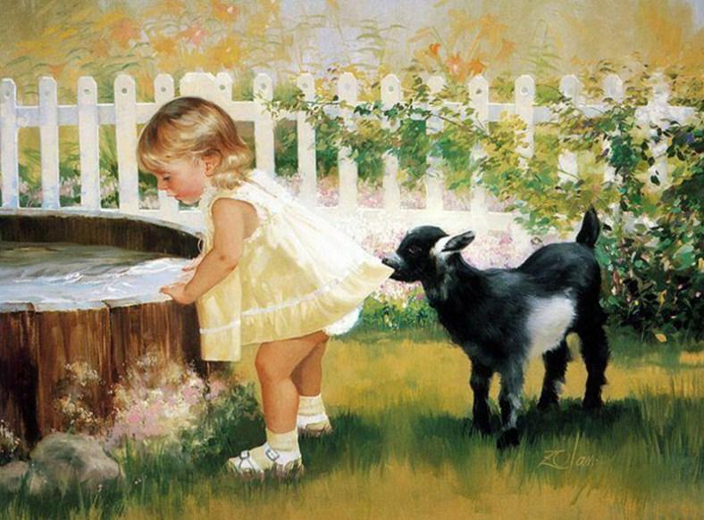 Little Girl with Lamb - diamond-painting-bliss.myshopify.com