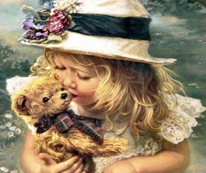 Little Girl with Teddy Bear - diamond-painting-bliss.myshopify.com