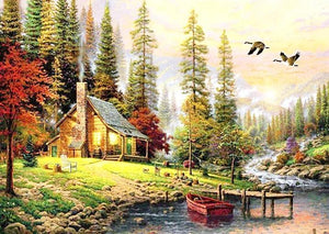 Lodge Cabin by the River Diamond Painting - diamond-painting-bliss.myshopify.com