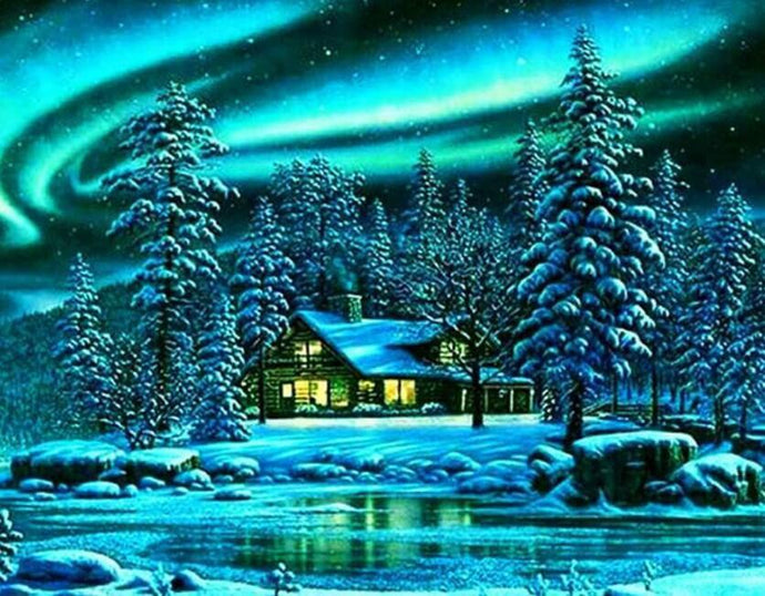 Log Cabin in the Snow - diamond-painting-bliss.myshopify.com