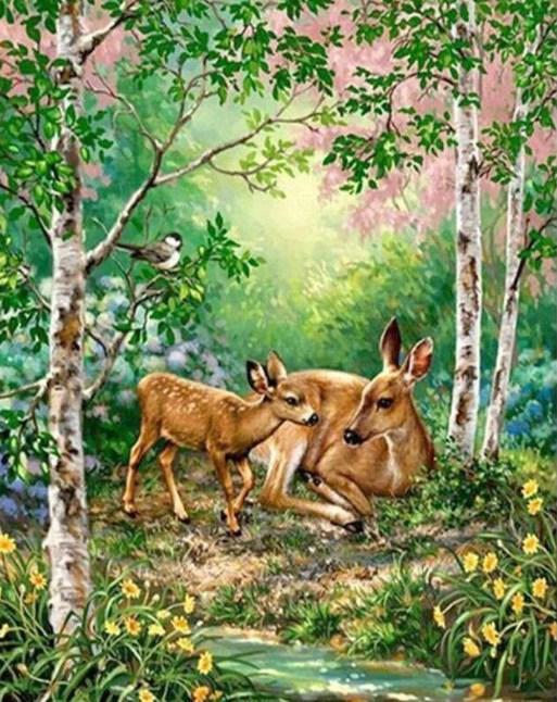 Mother Deer with Baby Diamond Painting - diamond-painting-bliss.myshopify.com