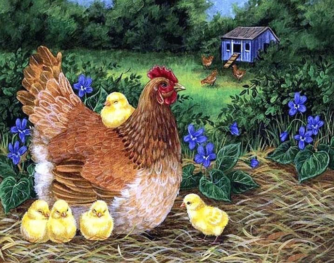 Mother Hen with Little Chicks - diamond-painting-bliss.myshopify.com