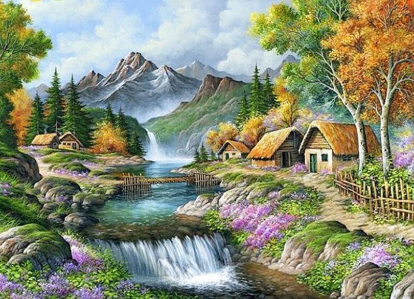 Mountain Waterfall & Beautiful Valley - diamond-painting-bliss.myshopify.com