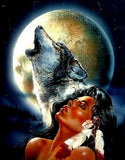 Native Woman & The Wolf - diamond-painting-bliss.myshopify.com