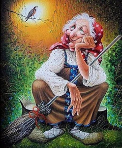 Old Witch with Broom - diamond-painting-bliss.myshopify.com