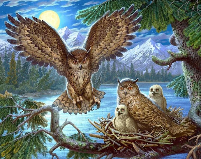 Owl Flying Back to Nest - diamond-painting-bliss.myshopify.com