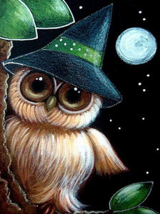 Owl Wearing Hat at Night - diamond-painting-bliss.myshopify.com