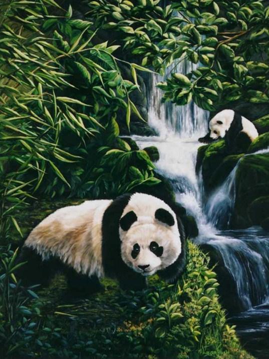 Panda Bears & Beautiful Waterfall - diamond-painting-bliss.myshopify.com