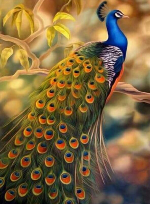 Peacock Sitting on Tree Branch - diamond-painting-bliss.myshopify.com
