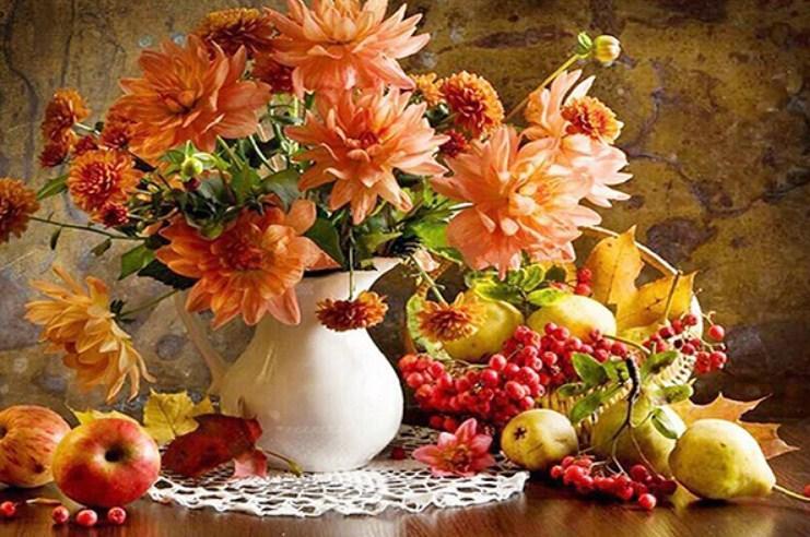 Pears, Apples & Floral Vase - diamond-painting-bliss.myshopify.com