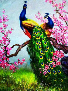 Pink Flowers & Peacocks Pair - diamond-painting-bliss.myshopify.com