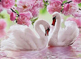 Pink Flowers & Swans in the Lake - diamond-painting-bliss.myshopify.com
