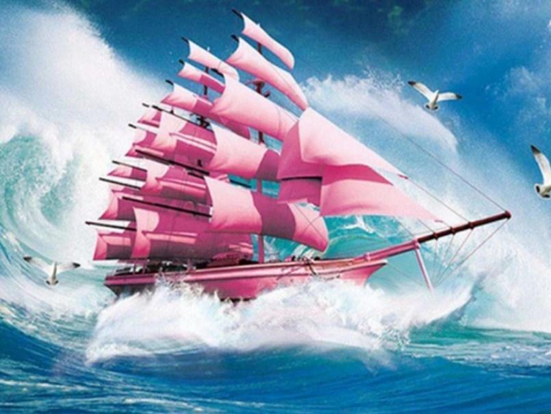 Pink Sailboat in the Ocean - diamond-painting-bliss.myshopify.com