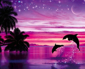 Pink Sky & Dolphins Pair - diamond-painting-bliss.myshopify.com