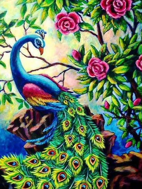 Pretty Peacock & Roses - diamond-painting-bliss.myshopify.com