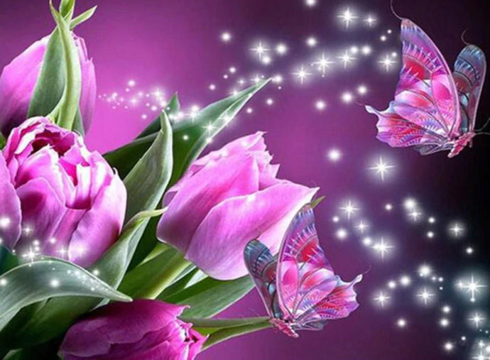Purple Tulips & Butterflies - diamond-painting-bliss.myshopify.com