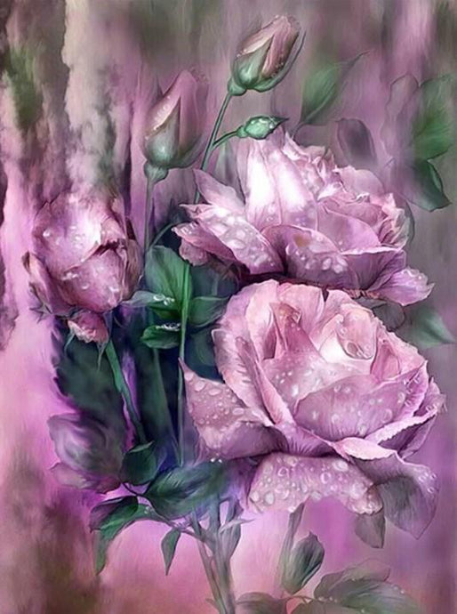 Rain Drops on Purple Roses - diamond-painting-bliss.myshopify.com