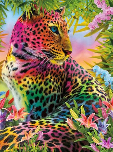 Rainbow Leopard & Flowers - diamond-painting-bliss.myshopify.com
