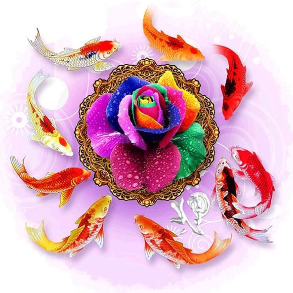 Rainbow Rose & Koi Fish - diamond-painting-bliss.myshopify.com