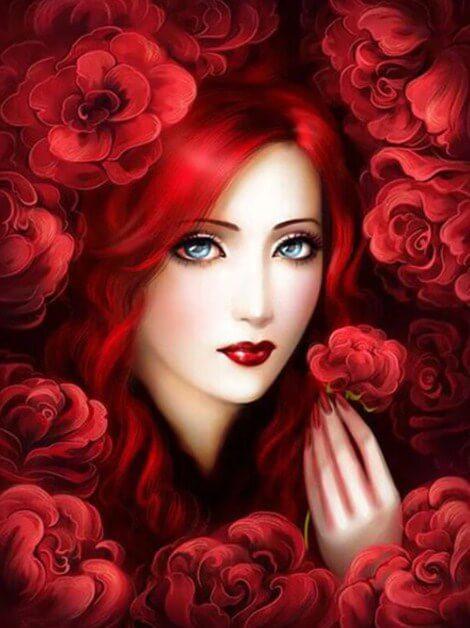 Red Flowers & Gorgeous Lady - diamond-painting-bliss.myshopify.com