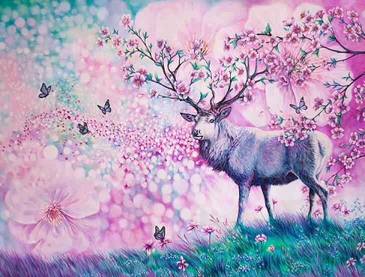 Reindeer with Floral Horns - diamond-painting-bliss.myshopify.com
