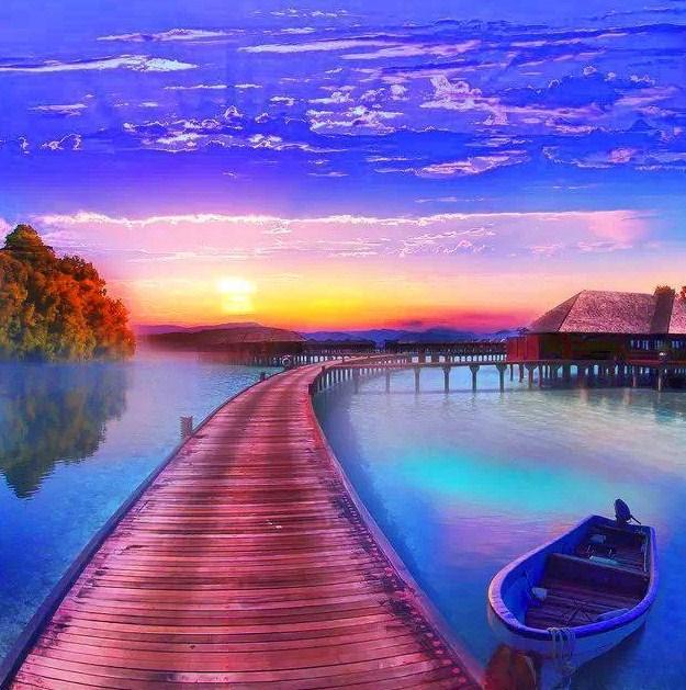 Resting Boat & Sunset View Diamond Painting - diamond-painting-bliss.myshopify.com