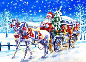 Santa Claus in a Carriage with Horses - diamond-painting-bliss.myshopify.com