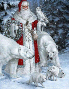 Santa Claus with animals & Owl - diamond-painting-bliss.myshopify.com