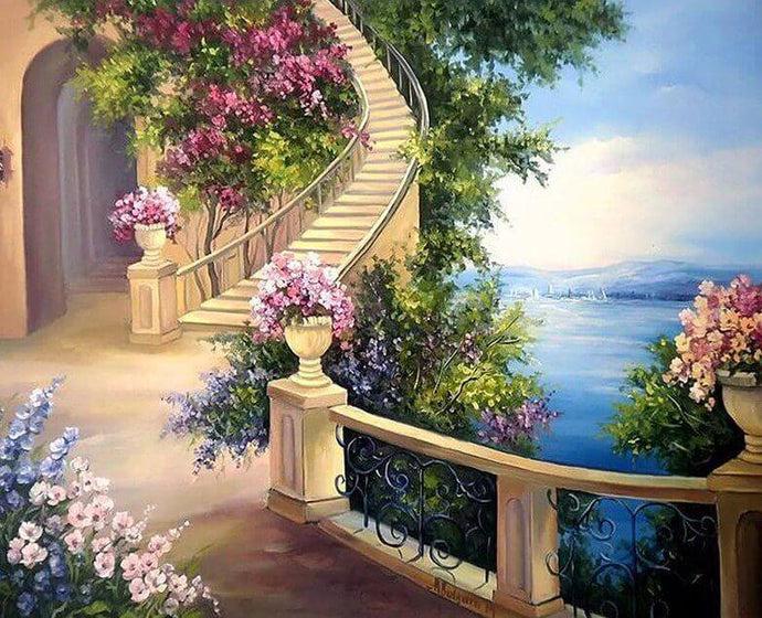 Seaside Light Villa Stairs - diamond-painting-bliss.myshopify.com