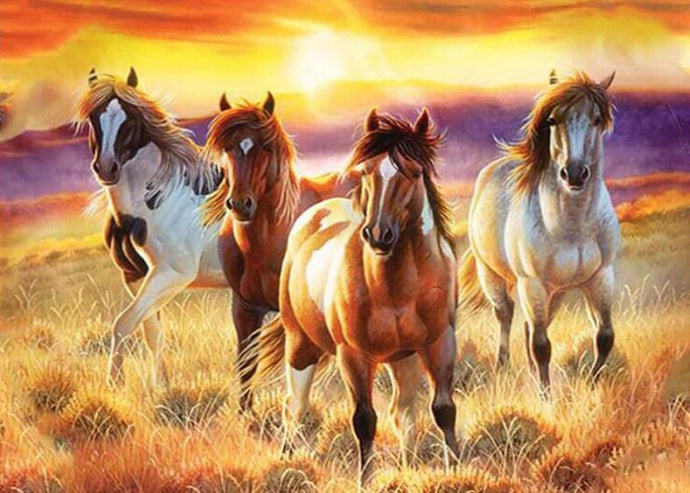 Setting Sun & Beautiful Horses - diamond-painting-bliss.myshopify.com