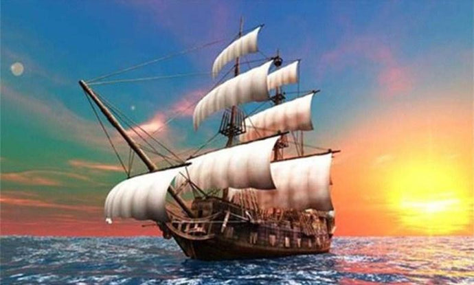Setting Sun & Sailing Ship Diamond Painting - diamond-painting-bliss.myshopify.com