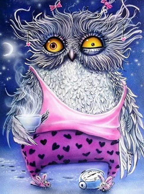 Sleepless Cartoon Owl - diamond-painting-bliss.myshopify.com