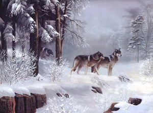 Snow Wolves Coming Out of Forest - diamond-painting-bliss.myshopify.com