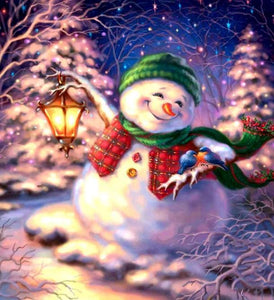 Snowman with Lantern on Christmas Night - diamond-painting-bliss.myshopify.com