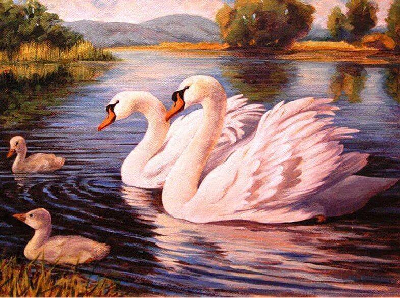 Swan Family in the Lake - diamond-painting-bliss.myshopify.com
