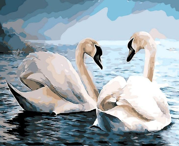 Swans Pair in Water Diamond Painting - diamond-painting-bliss.myshopify.com