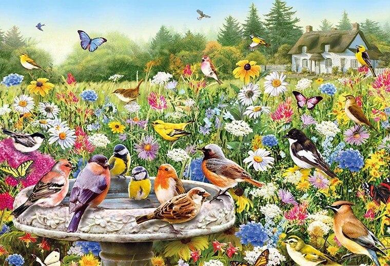 Sweet Birds in Flowers Garden - diamond-painting-bliss.myshopify.com
