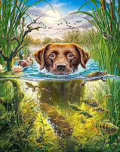Swimmer Dog - Paint by Diamonds - diamond-painting-bliss.myshopify.com