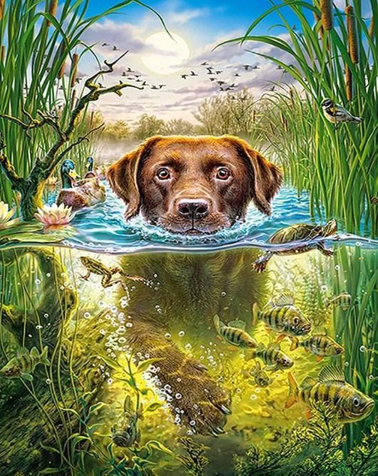 Swimmer Dog - Paint by Diamonds - diamond-painting-bliss.myshopify.com