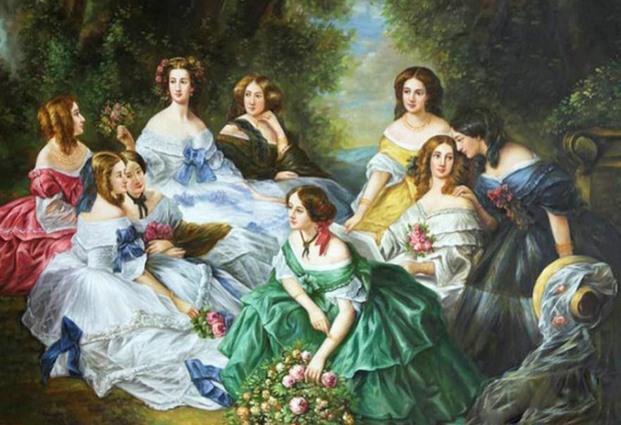 Empress Eugenie (1826-1920) Surrounded by Her Ladies-in-Waiting, 1855 | Large Floating Frame Canvas Wall Art | Great Big Canvas