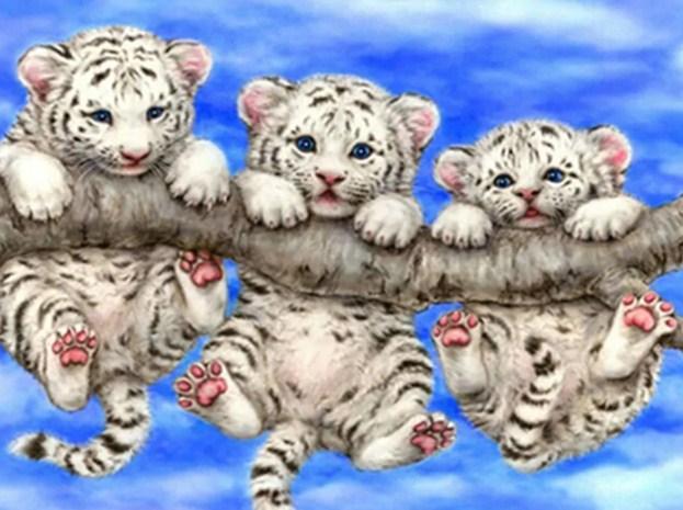 Tiger Cubs Hanging on Tree - diamond-painting-bliss.myshopify.com