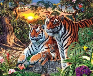 Tiger Family in the Forest - diamond-painting-bliss.myshopify.com