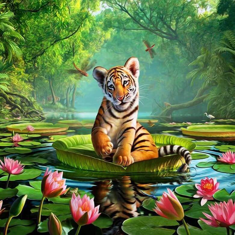 Tiger Sitting in Water Pound - diamond-painting-bliss.myshopify.com