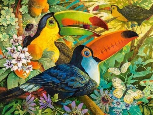 Toucans Sitting in Flowers - diamond-painting-bliss.myshopify.com