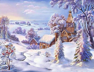 Village under Snow - Diamond Painting Kit - diamond-painting-bliss.myshopify.com